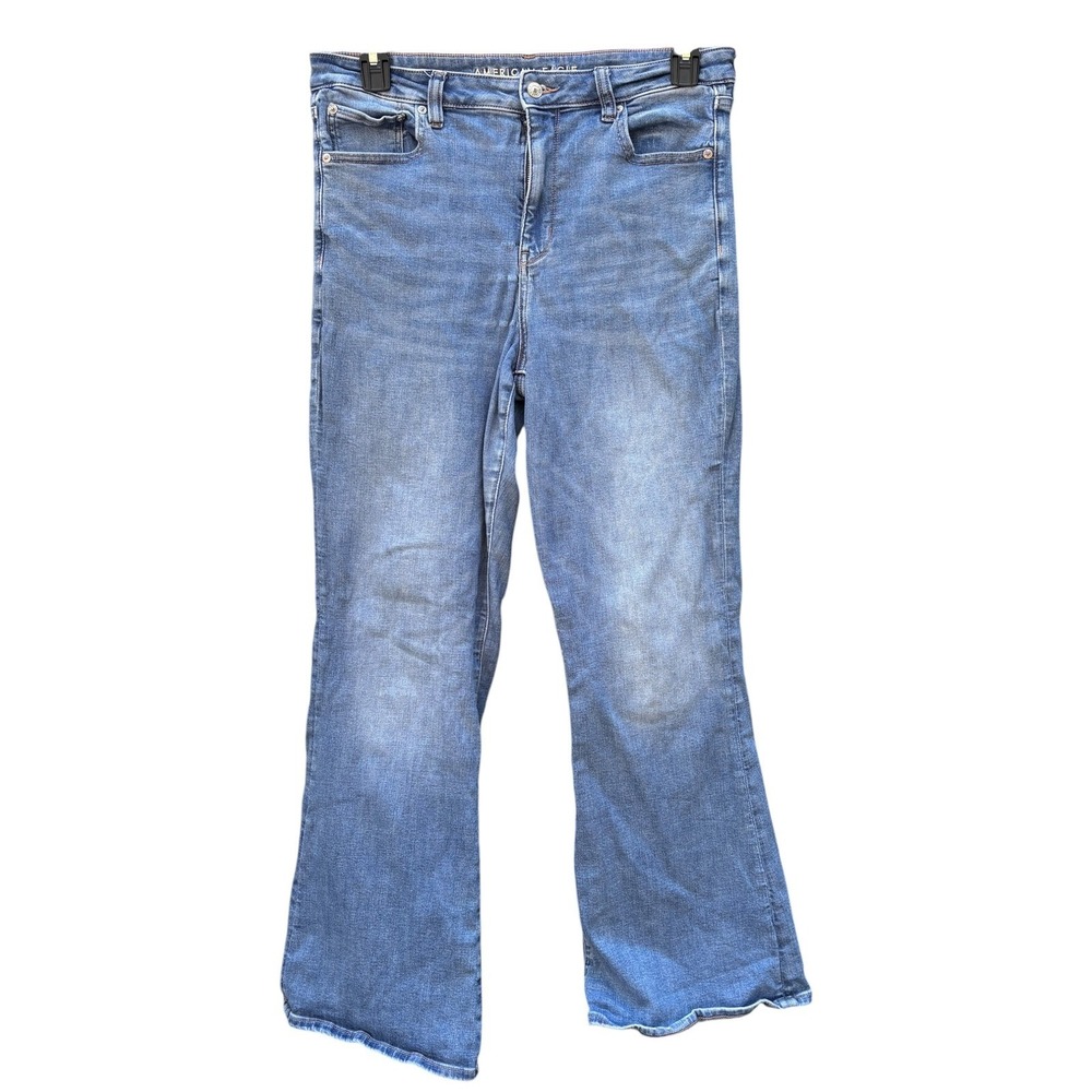 American Eagle Womens 14 Super Hi-Rise Flare Jeans Medium Wash Boho Y2K Retro